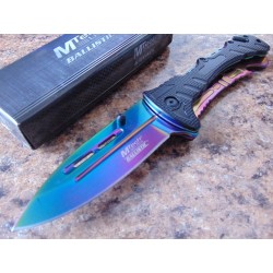 Couteau Mtech Rescue Linerlock A/O Rainbow Lame Acier 440 Manche Alu Brise Vitres Cutter MTA847RB - Livraison Gratuite