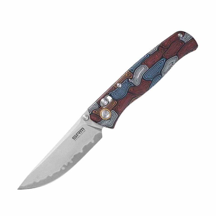 Couteau SRM Medal Damascus G10 Lame Acier Laminé 140Cr Axis Lock Ambi Clip SRM255LGQ2 - Livraison Gratuite