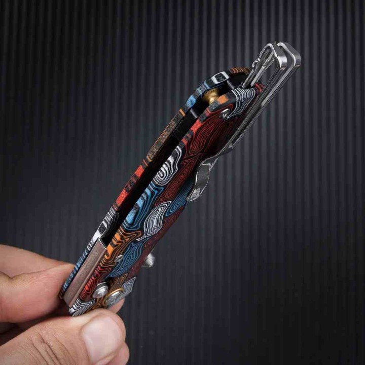 Couteau SRM Medal Damascus G10 Lame Acier Laminé 140Cr Axis Lock Ambi Clip SRM255LGQ2 - Livraison Gratuite