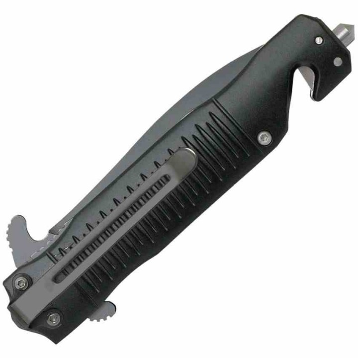 Couteau ABKT Tac Stiletto A/O Lame Acier 8Cr13MoV Manche Alu Liner Lock Brise-Vitres Coupe-Corde AB015B - Livraison Gratuite