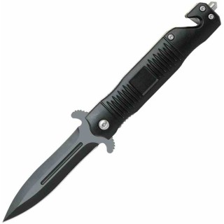 Couteau ABKT Tac Stiletto A/O Lame Acier 8Cr13MoV Manche Alu Liner Lock Brise-Vitres Coupe-Corde AB015B - Livraison Gratuite