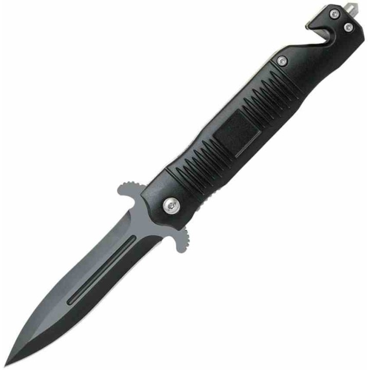 Couteau ABKT Tac Stiletto A/O Lame Acier 8Cr13MoV Manche Alu Liner Lock Brise-Vitres Coupe-Corde AB015B - Livraison Gratuite