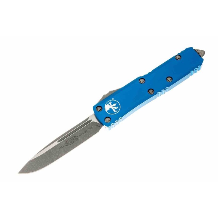 Couteau Automatique OTF Microtech UTX-85 Lame Acier Premium Apocalyptic Manche Bleu USA MCT23110APBL - Livraison Gratuite