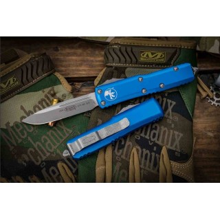 Couteau Automatique OTF Microtech UTX-85 Lame Acier Premium Apocalyptic Manche Bleu USA MCT23110APBL - Livraison Gratuite
