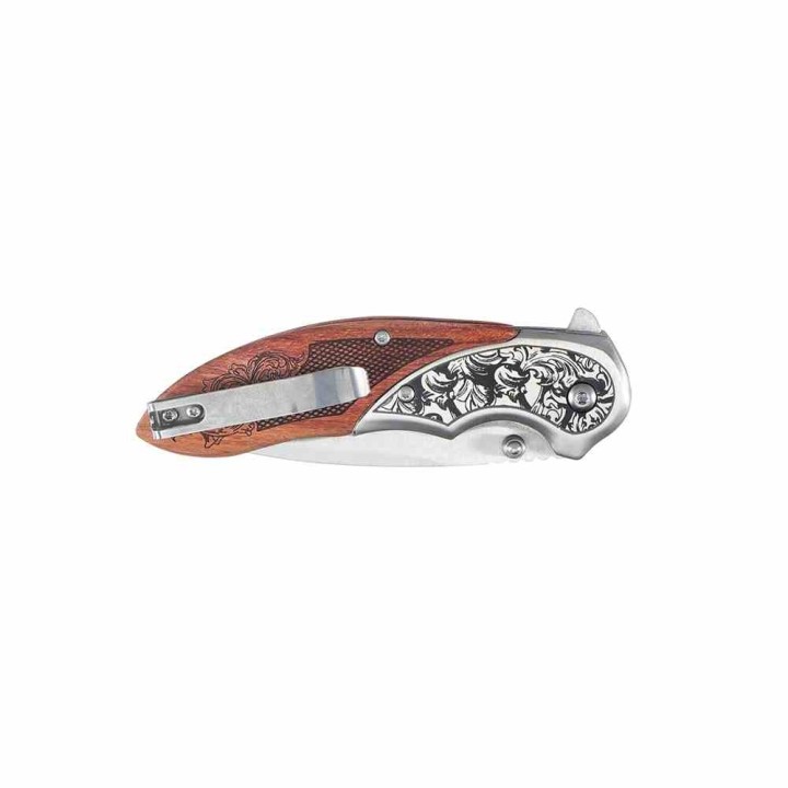 Couteau MTech A/O Manche Bois Marron Bolsters Acier Lame Satinée Acier 3Cr13 Linerlock MTA2006SB - Livraison Gratuite