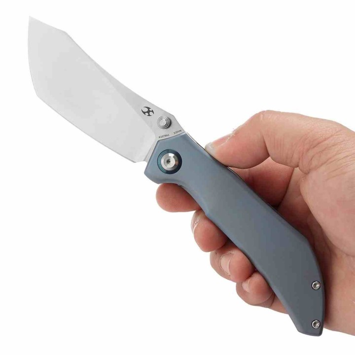 Couteau Kansept Tipper Lame Cleaver Acier CPM S35VN Satin Manche Titane Bleu Frame Lock K1079A1 - Livraison Gratuite