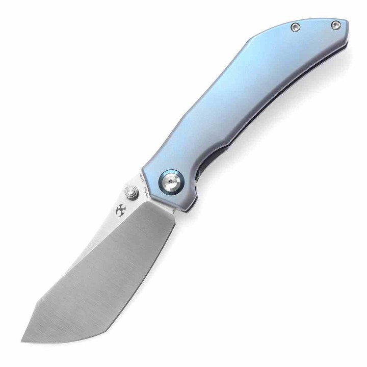 Couteau Kansept Tipper Lame Cleaver Acier CPM S35VN Satin Manche Titane Bleu Frame Lock K1079A1 - Livraison Gratuite