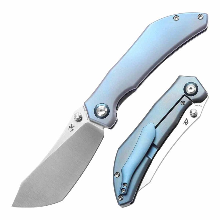 Couteau Kansept Tipper Lame Cleaver Acier CPM S35VN Satin Manche Titane Bleu Frame Lock K1079A1 - Livraison Gratuite