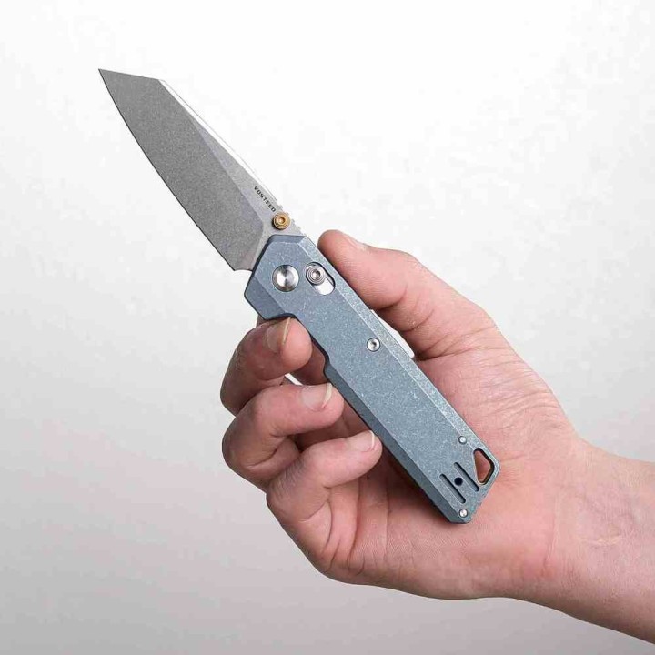 Couteau Vosteed Parallel Crossbar Lock Lame Reverse Tanto S35VN Manche Titane Bleu KIVT VOSA3504 - Livraison Gratuite