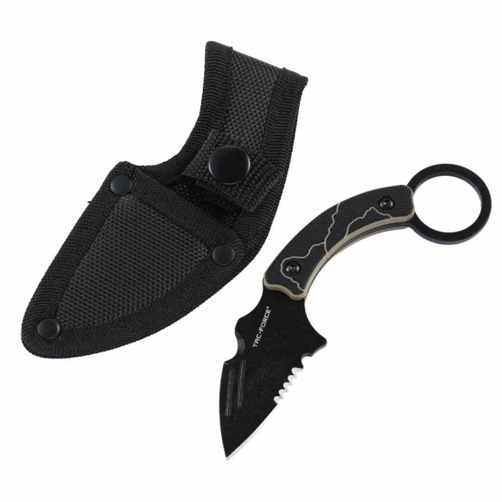 Couteau Karambit Tac-Force Lame Acier 3Cr13MoV Manche G-10 Vert Etui Nylon TFFIX111GN - Livraison Gratuite