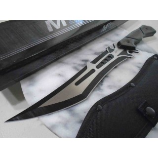 Couteau Tech Lame Tanto Acier 3Cr13MoV Manche Bois Noir/Marron Etui Nylon MTFIX003BK - Livraison Gratuite