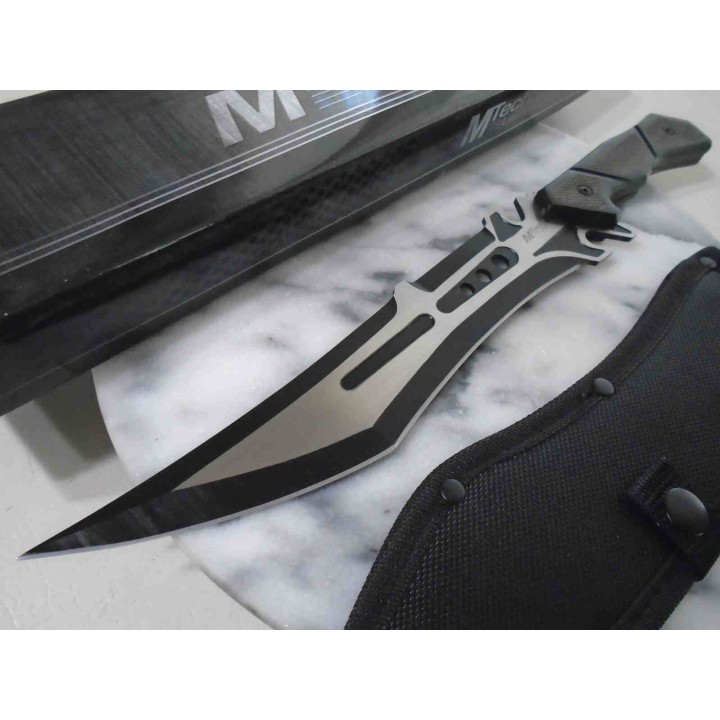 Couteau Tech Lame Tanto Acier 3Cr13MoV Manche Bois Noir/Marron Etui Nylon MTFIX003BK - Livraison Gratuite