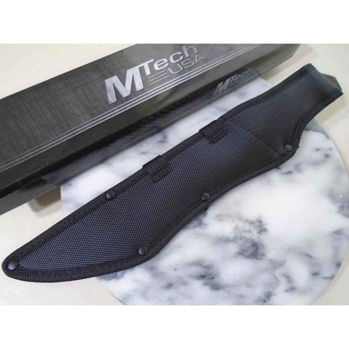 Couteau Tech Lame Tanto Acier 3Cr13MoV Manche Bois Noir/Marron Etui Nylon MTFIX003BK - Livraison Gratuite
