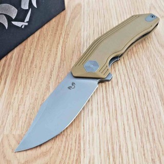 Couteau Damned Designs Cerberus Tan Lame Clip Point Acier 14C28N Manche G-10 KIVT Linerlock DMN005GT - Livraison Gratuite