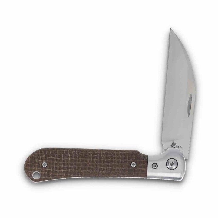 Couteau Queen Pattern 84 Lame Wharncliffe Acier Böhler M390 Manche Micarta Marron Slip Joint USA QBM84 - Livraison Gratuite