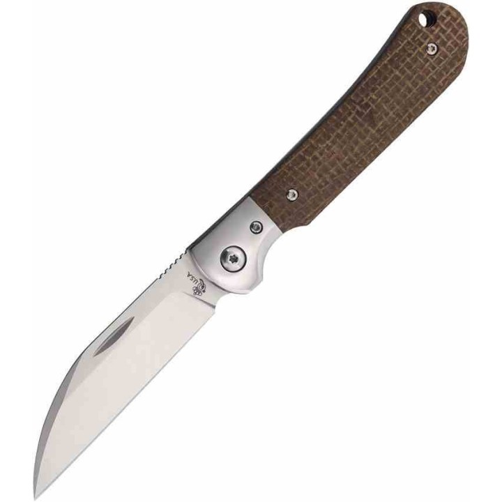 Couteau Queen Pattern 84 Lame Wharncliffe Acier Böhler M390 Manche Micarta Marron Slip Joint USA QBM84 - Livraison Gratuite