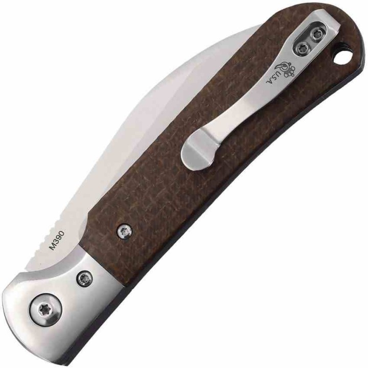 Couteau Queen Pattern 84 Lame Wharncliffe Acier Böhler M390 Manche Micarta Marron Slip Joint USA QBM84 - Livraison Gratuite