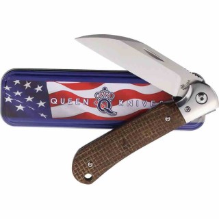 Couteau Queen Pattern 84 Lame Wharncliffe Acier Böhler M390 Manche Micarta Marron Slip Joint USA QBM84 - Livraison Gratuite