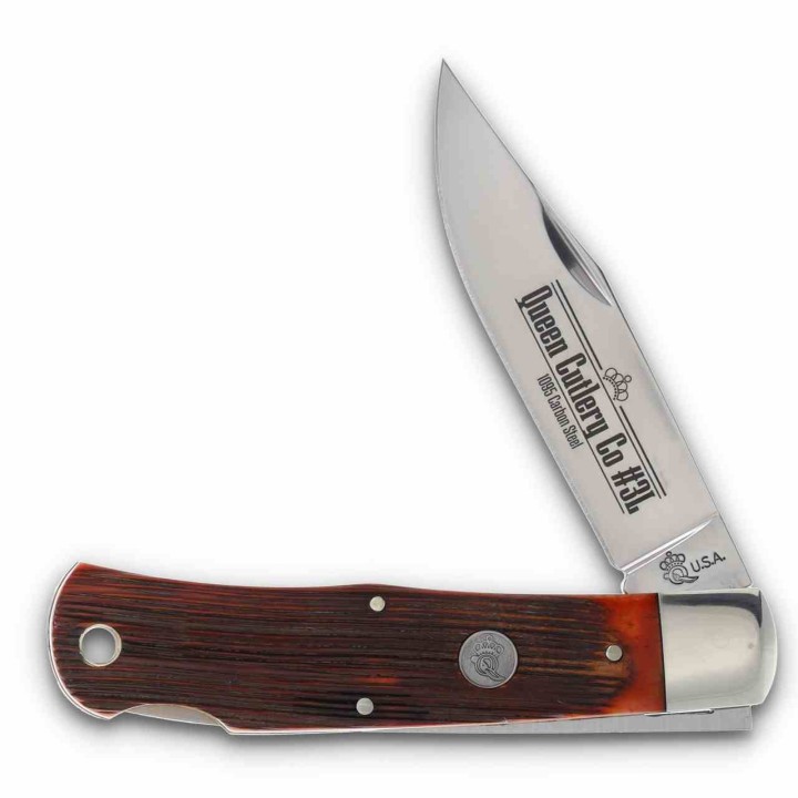 Couteau Queen Amber Winterbottom Bone Lame Clip Point Acier Carbone 1095 Lockback USA QAWB106L - Livraison Gratuite