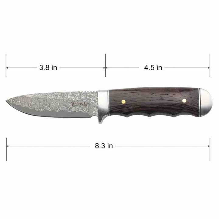 Couteau Elk Ridge Lame Damas Manche Bois Mitres Acier  Etui CUir ERFIX115DM - Livraison Gratuite