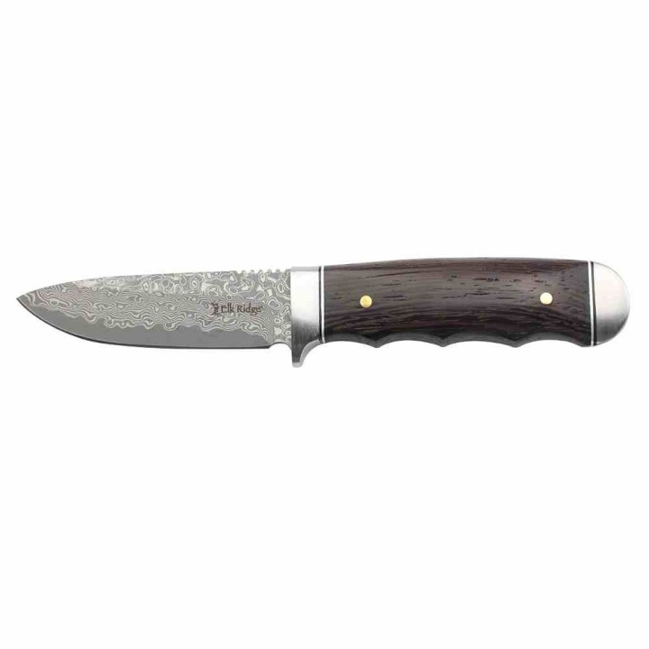 Couteau Elk Ridge Lame Damas Manche Bois Mitres Acier  Etui CUir ERFIX115DM - Livraison Gratuite