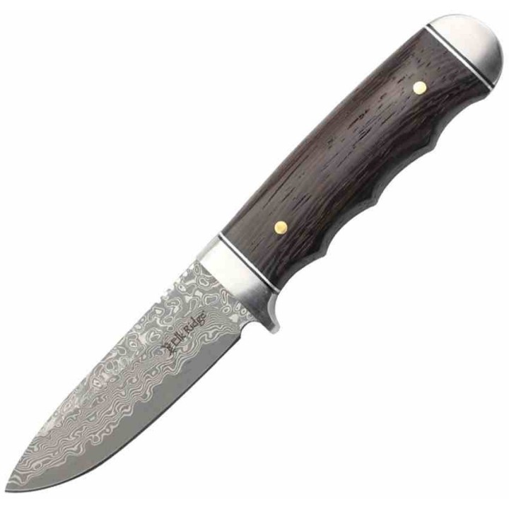Couteau Elk Ridge Lame Damas Manche Bois Mitres Acier  Etui CUir ERFIX115DM - Livraison Gratuite