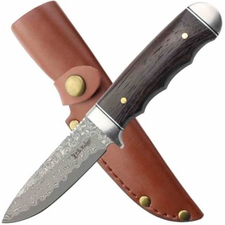 Couteau Elk Ridge Lame Damas Manche Bois Mitres Acier  Etui CUir ERFIX115DM - Livraison Gratuite