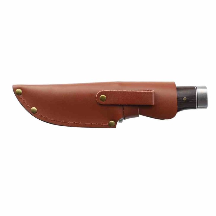 Couteau Elk Ridge Lame Upswept Damas Manche Bois Garde et Pommeau Acier Inoxydable Etui Cuir ERFIX116DM - Livraison Gratuite