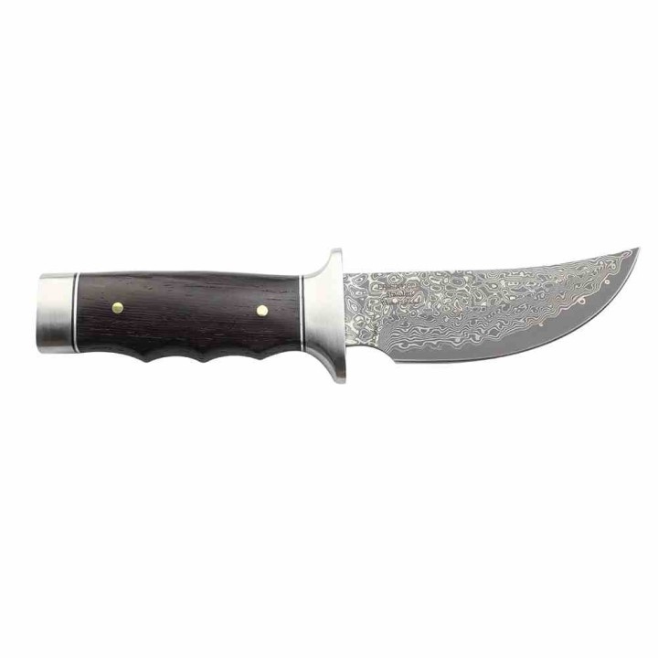 Couteau Elk Ridge Lame Upswept Damas Manche Bois Garde et Pommeau Acier Inoxydable Etui Cuir ERFIX116DM - Livraison Gratuite