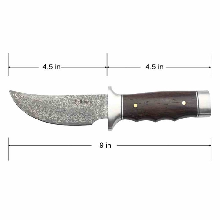 Couteau Elk Ridge Lame Upswept Damas Manche Bois Garde et Pommeau Acier Inoxydable Etui Cuir ERFIX116DM - Livraison Gratuite