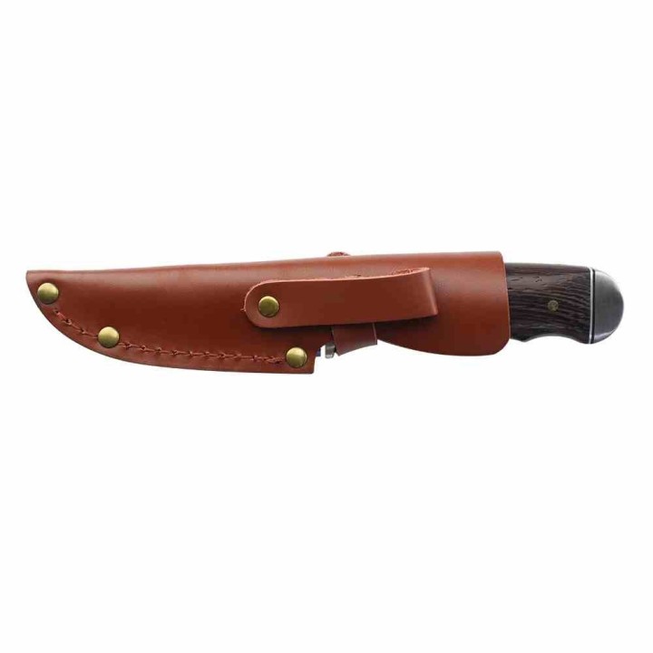 Couteau Elk Ridge Lame Upswept Damas Manche Bois Garde et Pommeau Acier Inoxydable Etui Cuir ERFIX116DM - Livraison Gratuite