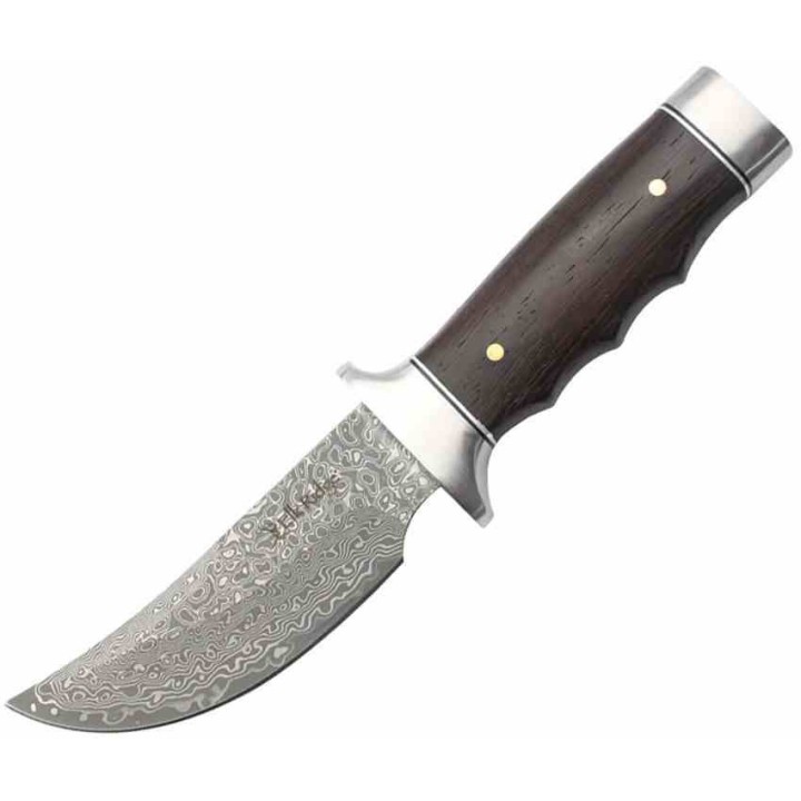 Couteau Elk Ridge Lame Upswept Damas Manche Bois Garde et Pommeau Acier Inoxydable Etui Cuir ERFIX116DM - Livraison Gratuite