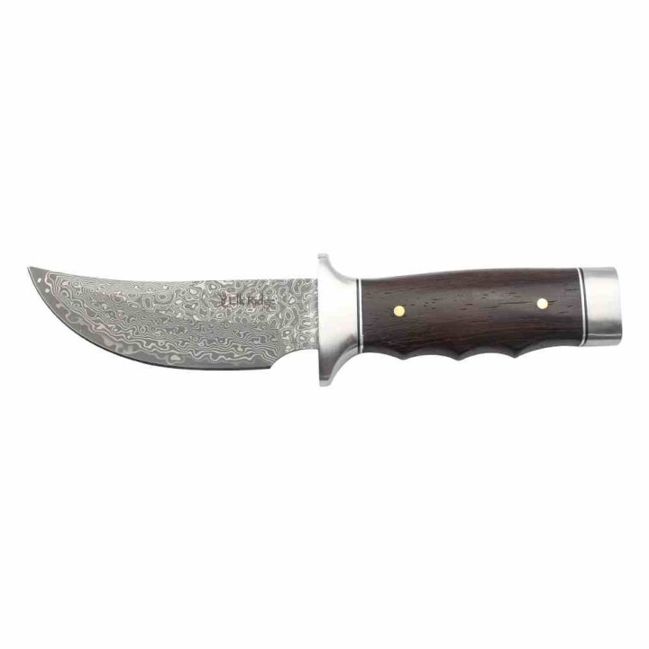 Couteau Elk Ridge Lame Upswept Damas Manche Bois Garde et Pommeau Acier Inoxydable Etui Cuir ERFIX116DM - Livraison Gratuite