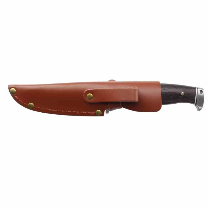 Couteau Elk Ridge Lame Damas Manche Bois Garde et Pommeau Acier Etui Cuir ERFIX117DM - Livraison Gratuite