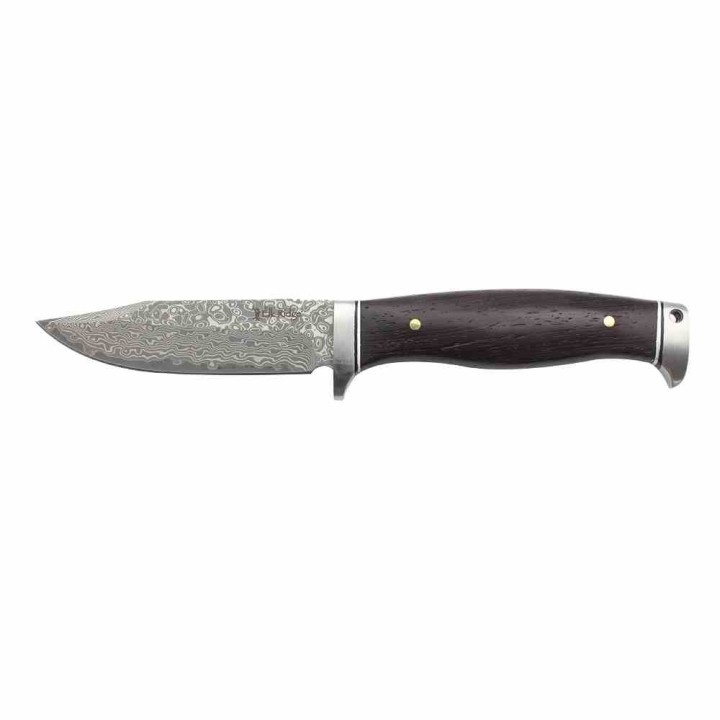 Couteau Elk Ridge Lame Damas Manche Bois Garde et Pommeau Acier Etui Cuir ERFIX117DM - Livraison Gratuite