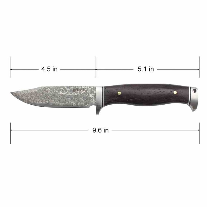Couteau Elk Ridge Lame Damas Manche Bois Garde et Pommeau Acier Etui Cuir ERFIX117DM - Livraison Gratuite