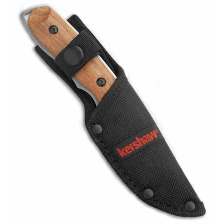 Couteau Chasse Skinner Kershaw Lame Drop Point Acier Inox Manche Bois Etui Nylon KS1417 - Livraison Gratuite