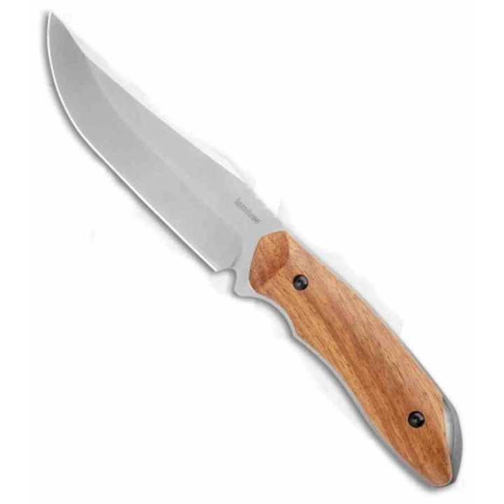 Couteau Chasse Grand Modèle Kershaw Lame Clip Point Acier Inoxydable Manche Bois Etui Nylon KS1418 - Livraison Gratuite
