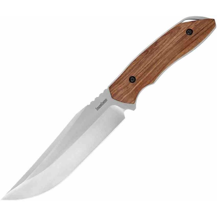 Couteau Chasse Grand Modèle Kershaw Lame Clip Point Acier Inoxydable Manche Bois Etui Nylon KS1418 - Livraison Gratuite