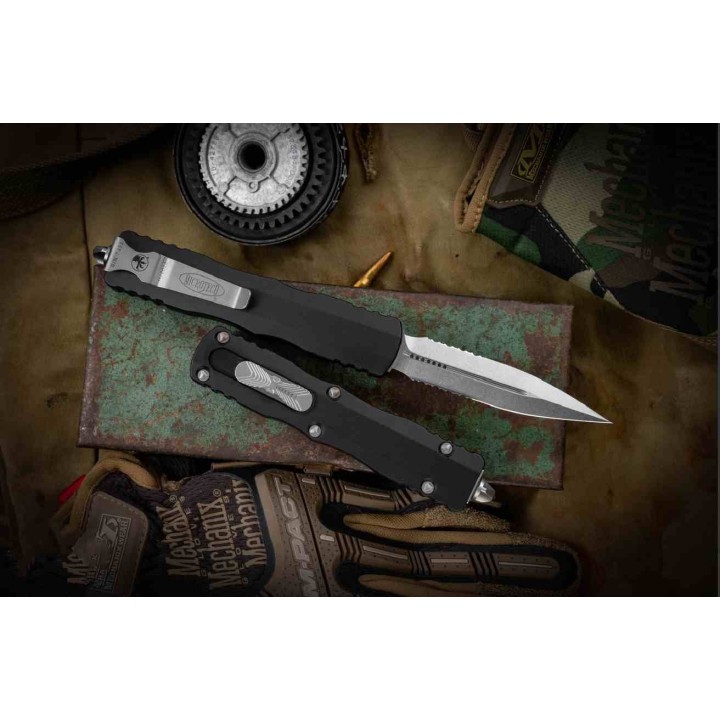 Couteau Automatique OTF Microtech Dirac Delta Lame Acier Bohler M390 Manche Alu Noir Made in USA MCT22711 - Livraison Gratuite