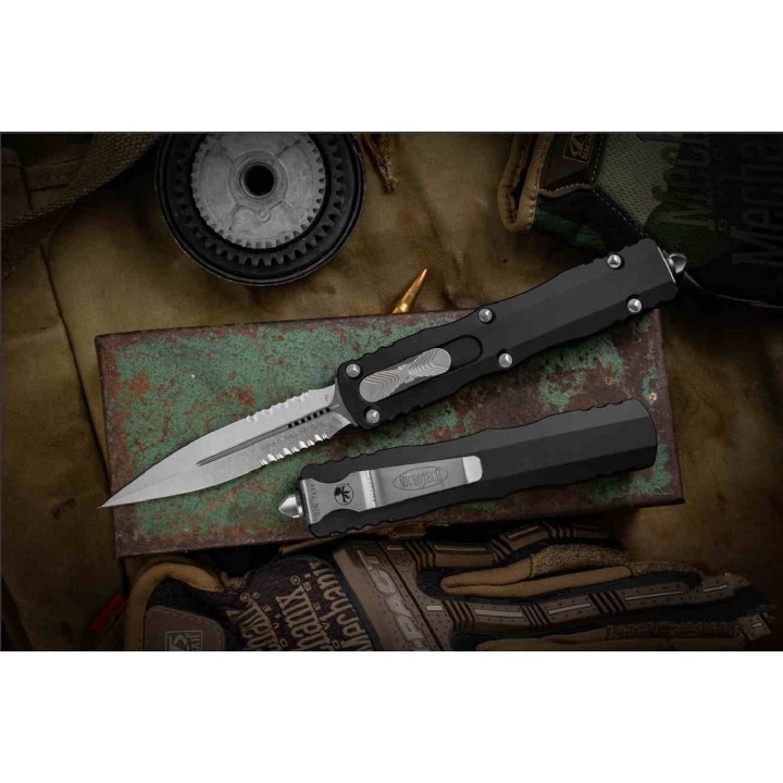 Couteau Automatique OTF Microtech Dirac Delta Lame Acier Bohler M390 Manche Alu Noir Made in USA MCT22711 - Livraison Gratuite