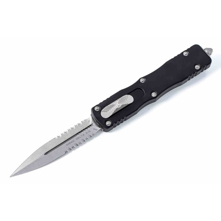 Couteau Automatique OTF Microtech Dirac Delta Lame Acier Bohler M390 Manche Alu Noir Made in USA MCT22711 - Livraison Gratuite