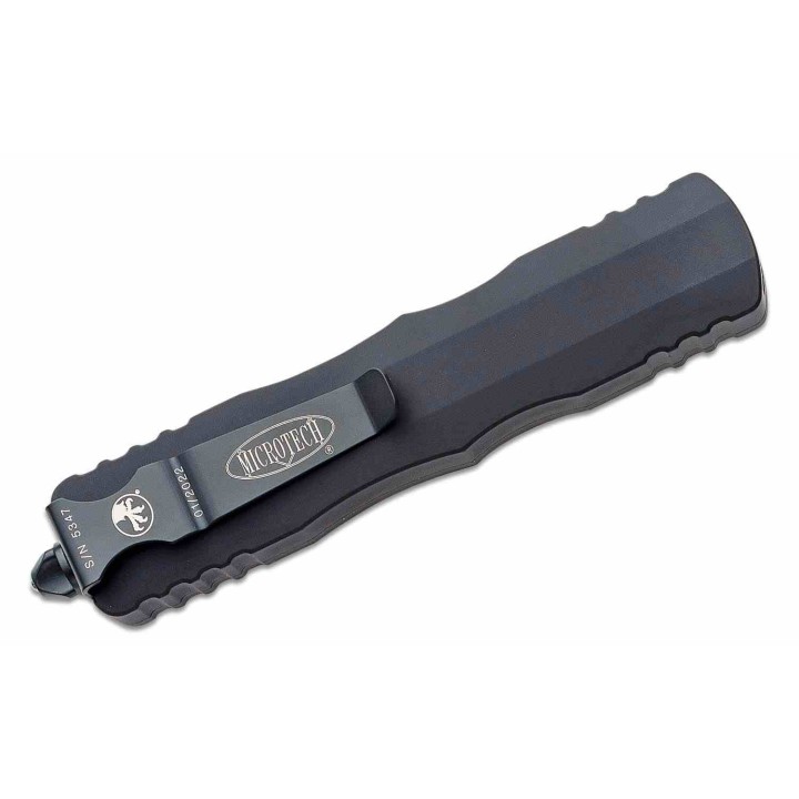 Couteau Automatique OTF Microtech Dirac Delta Lame Dague M390 Noire Serr Manche Alu Noir USA MCT2272T - Livraison Gratuite
