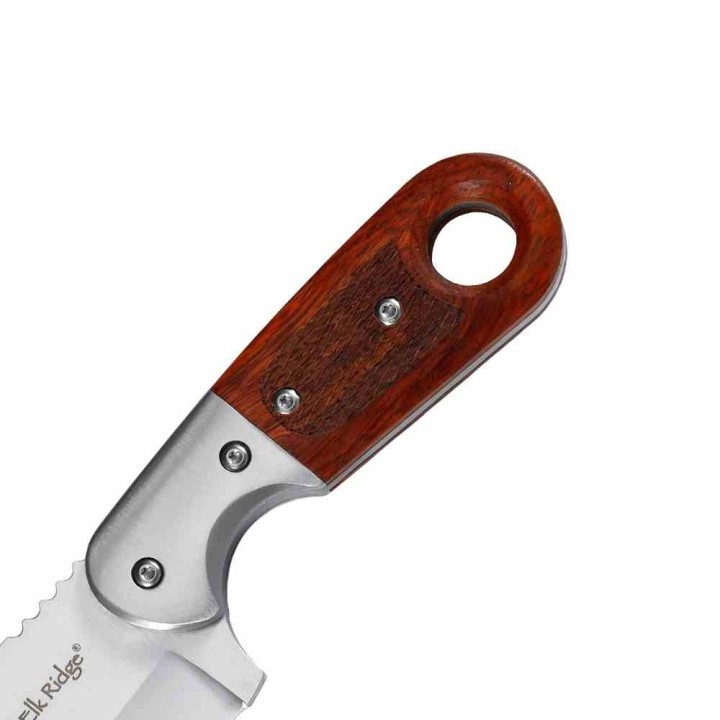 Couteau Skinner Elk Ridge Lame Drop Point Acier 3Cr13MoV Satin Manche Bois Marron Etui Cuir ERFIX113SL - Livraison Gratuite
