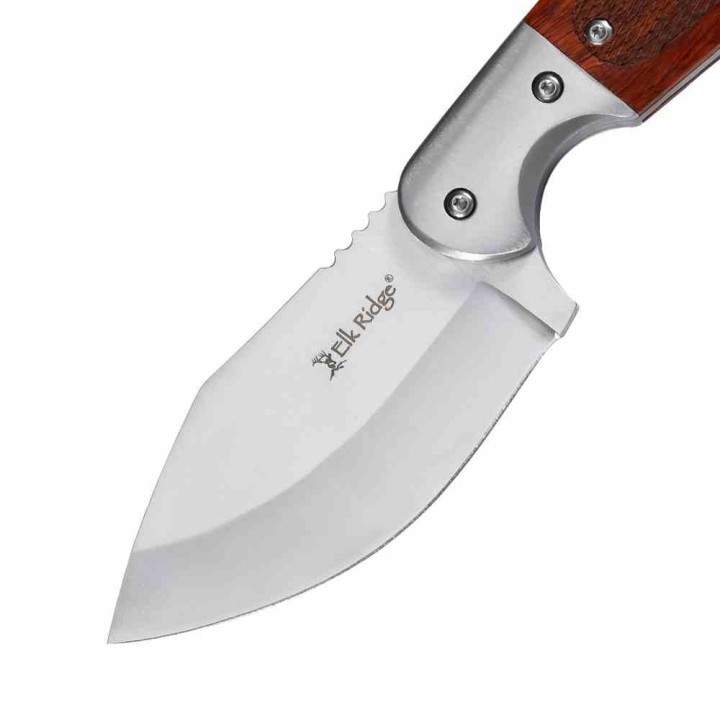 Couteau Skinner Elk Ridge Lame Drop Point Acier 3Cr13MoV Satin Manche Bois Marron Etui Cuir ERFIX113SL - Livraison Gratuite