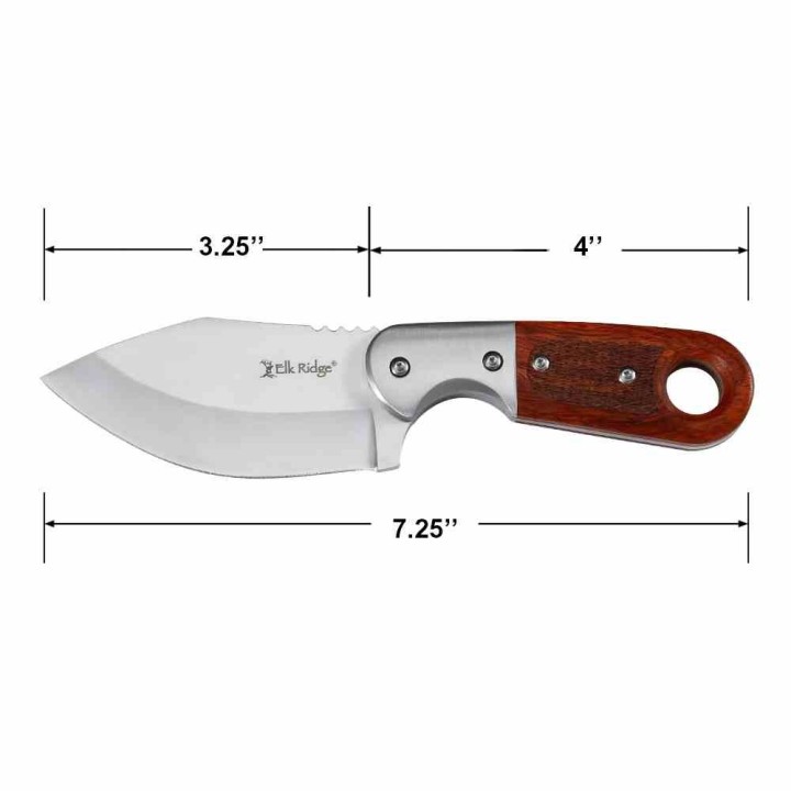 Couteau Skinner Elk Ridge Lame Drop Point Acier 3Cr13MoV Satin Manche Bois Marron Etui Cuir ERFIX113SL - Livraison Gratuite