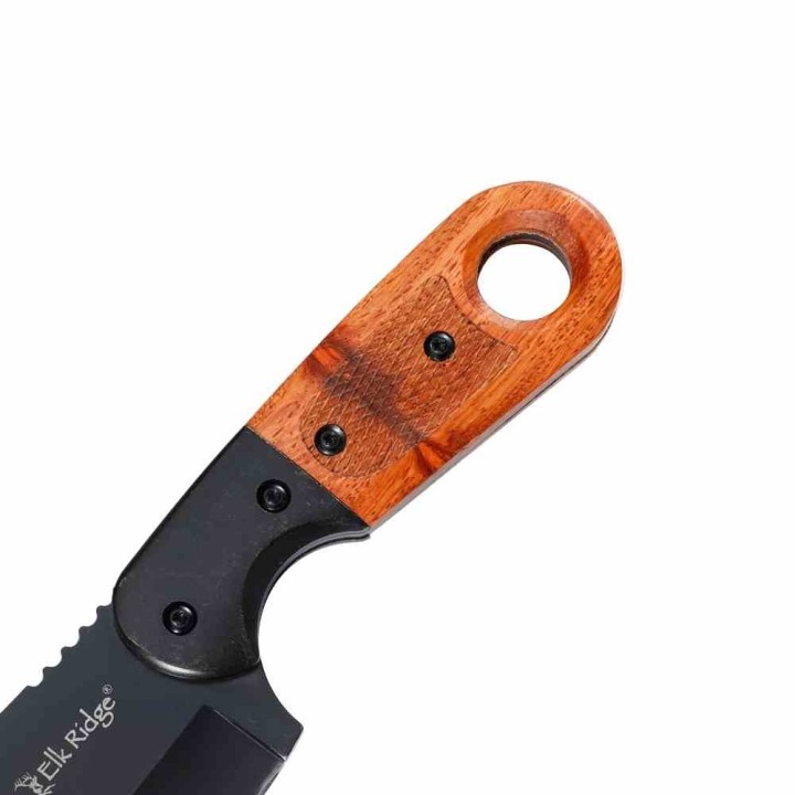 Couteau Skinner Elk Ridge Lame Drop Point Acier 3Cr13MoV Black Manche Bois Marron Etui Cuir ERFIX113BK - Livraison Gratuite