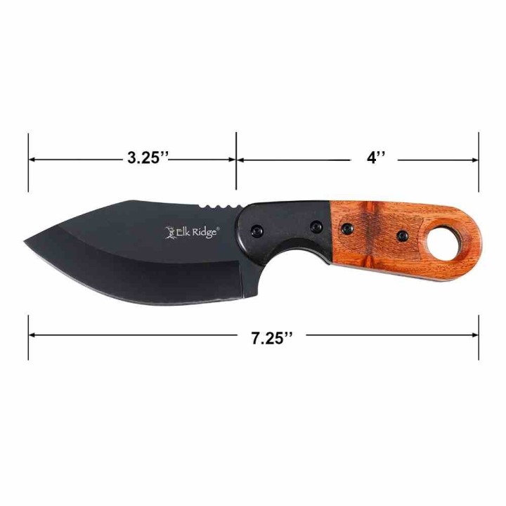 Couteau Skinner Elk Ridge Lame Drop Point Acier 3Cr13MoV Black Manche Bois Marron Etui Cuir ERFIX113BK - Livraison Gratuite
