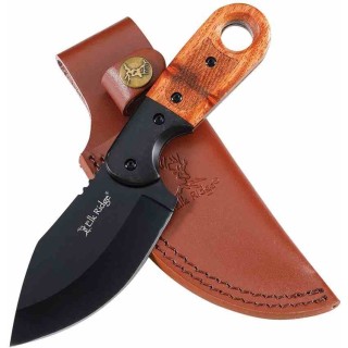 Couteau Skinner Elk Ridge Lame Drop Point Acier 3Cr13MoV Black Manche Bois Marron Etui Cuir ERFIX113BK - Livraison Gratuite