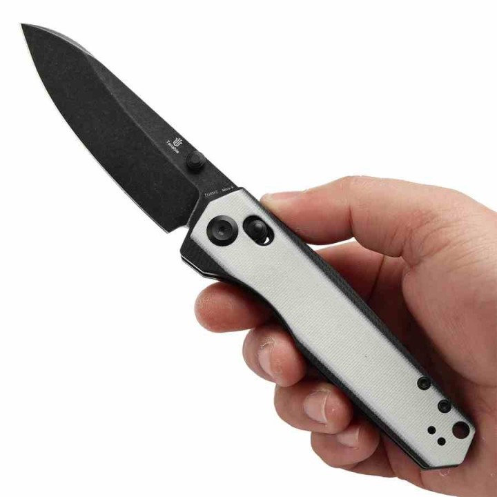 Couteau Tenable Beaver Black/White Lame Acier Nitro-V Manche G10 Axis Lock T1105V2 - Livraison Gratuite